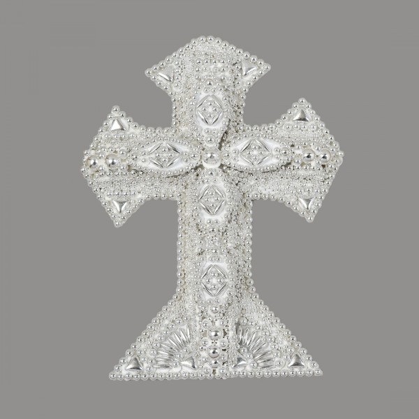 Ασημένιος σταυρός πλάγιος για δίσκο μνημοσύνου με φύλλα